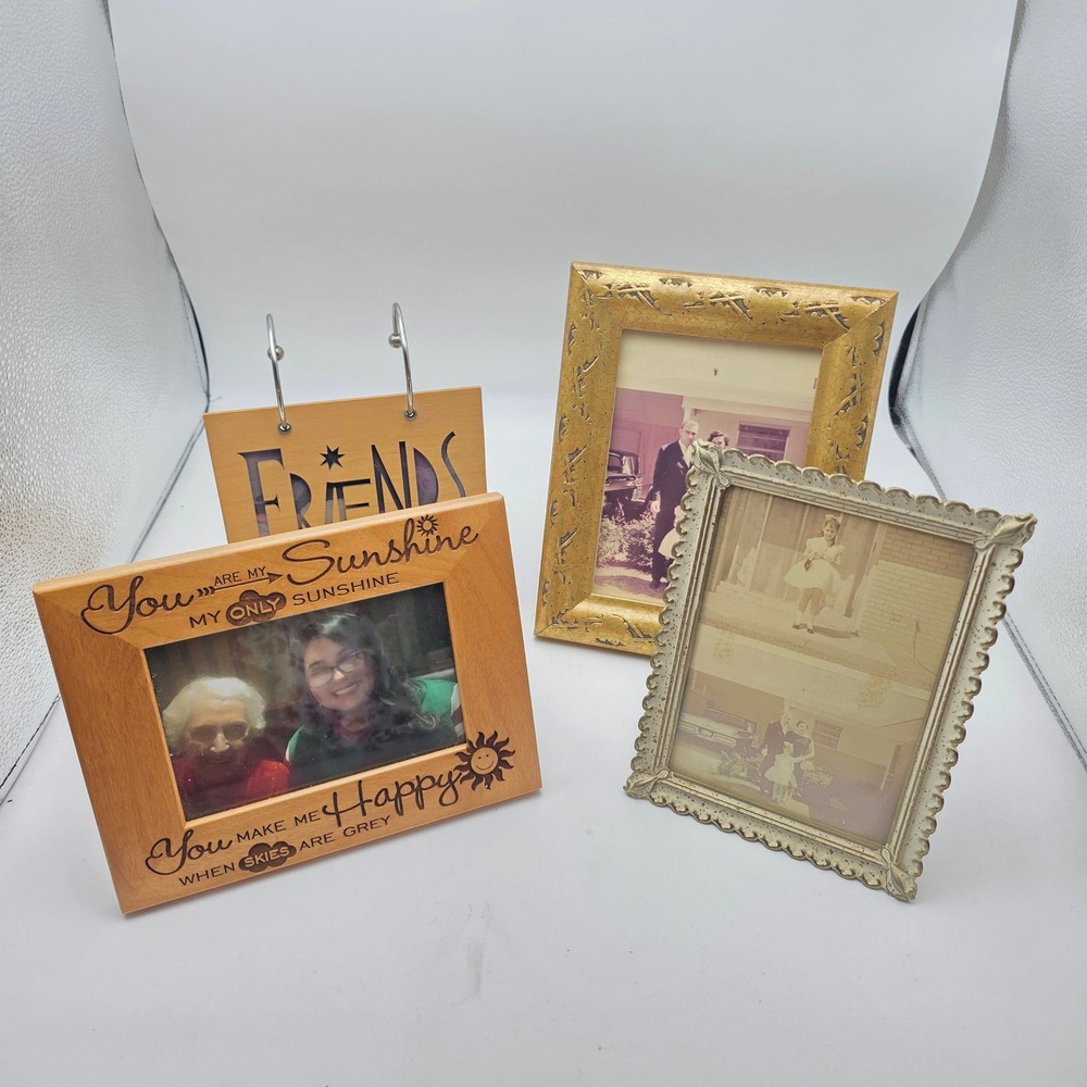 Vintage and Modern Picture Frame Lot You Are My Sunshine Friends Gold Cream H4